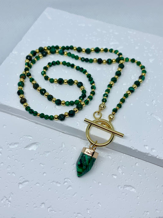 Malachite & Gold Toggle Necklace – Grounding Elegance with Protective Energy