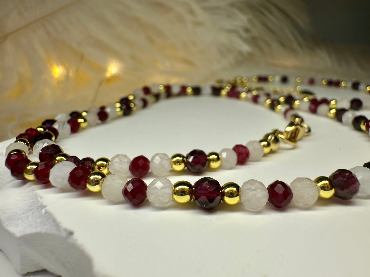 Cancer Zodiac Jewelry Set – Handmade Ruby, Rose Quartz & Moonstone Necklace and Bracelet Astrology Gift