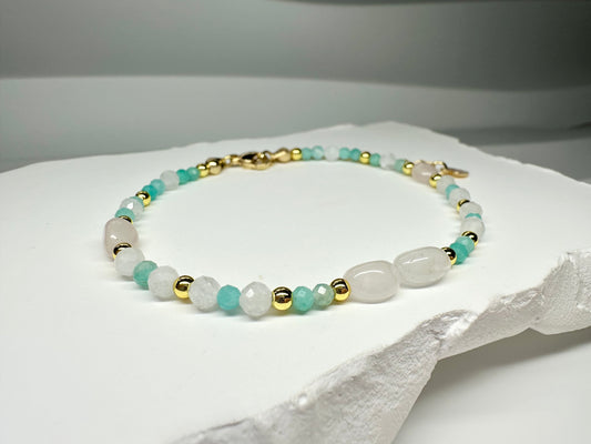 Moonstone, Rose Quartz & Amazonite Bracelet | Handmade Crystal Jewelry for Confidence, Love & Intuition