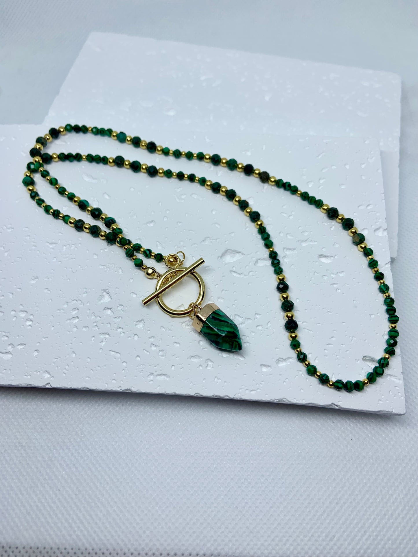 Malachite & Gold Toggle Necklace – Grounding Elegance with Protective Energy