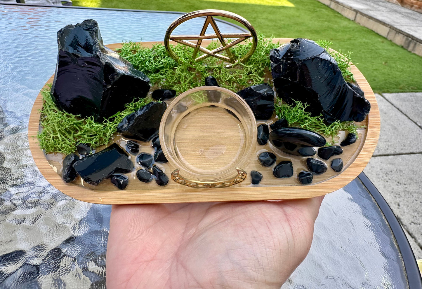 Black Obsidian Protection Tray | Witchcraft Altar Decor Spiritual Home Decor Display