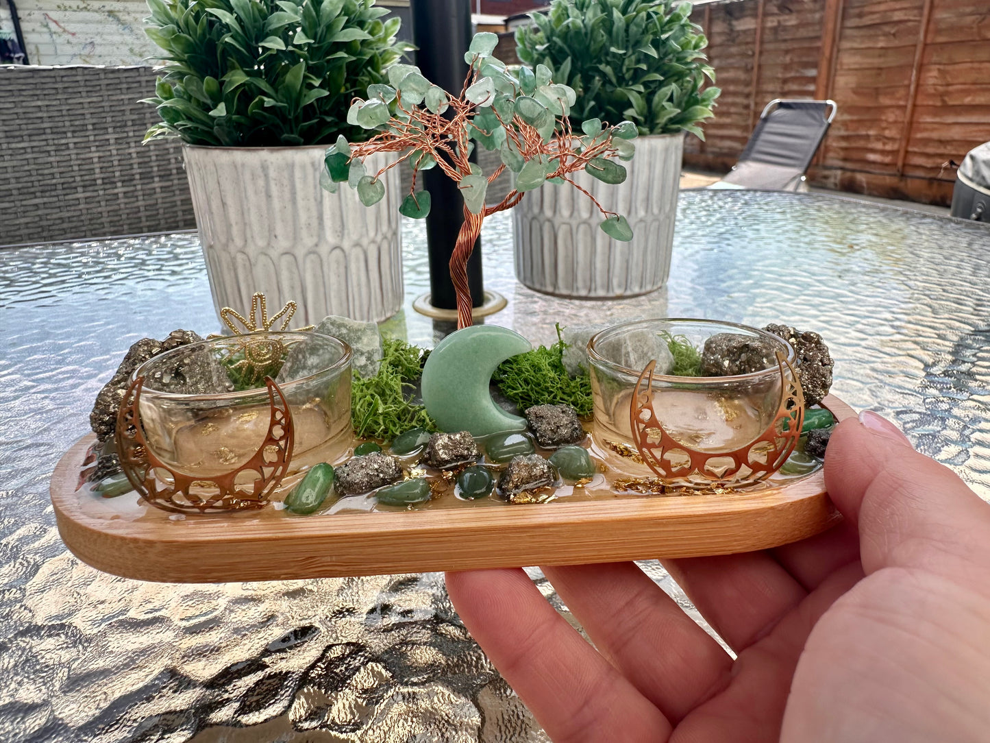 Pyrite & Green Aventurine Money Tree Tray | Prosperity Altar Decor | Wealth Manifestation Crystal Set | Abundance Ritual Gift