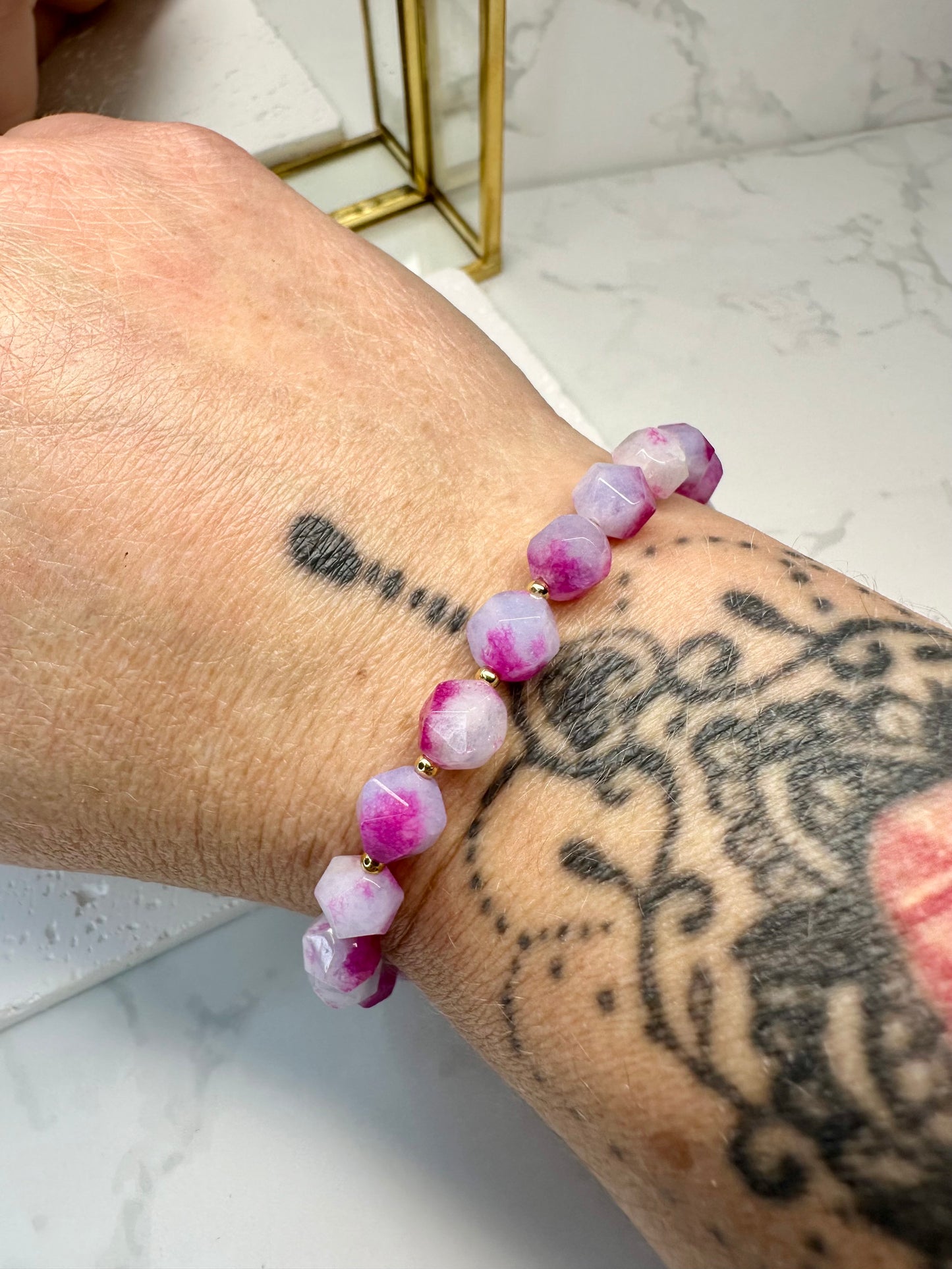 Two‑Tone Purple Pink Jade Bracelet • 8mm•Toggle Clasp