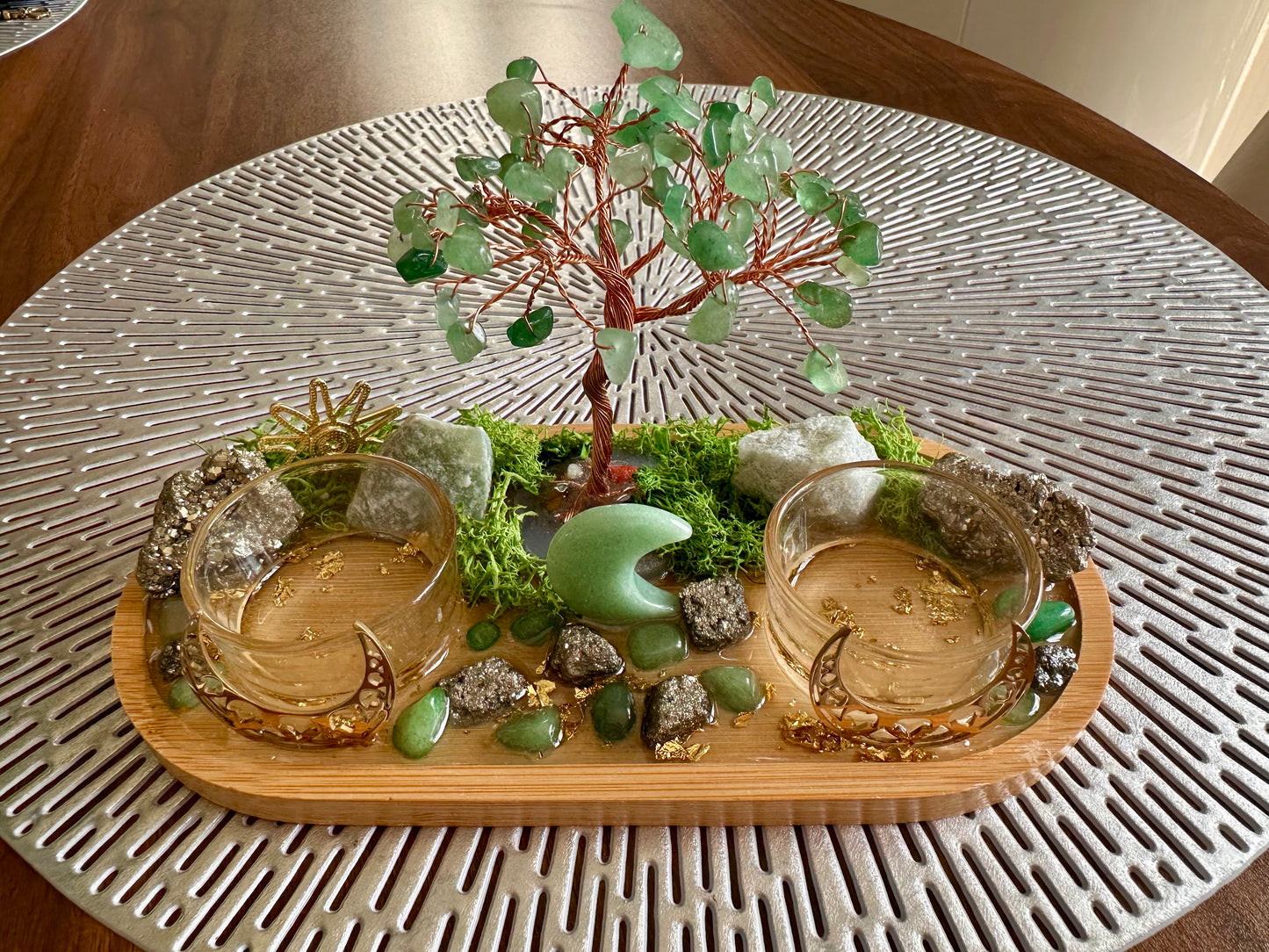 Pyrite & Green Aventurine Money Tree Tray | Prosperity Altar Decor | Wealth Manifestation Crystal Set | Abundance Ritual Gift