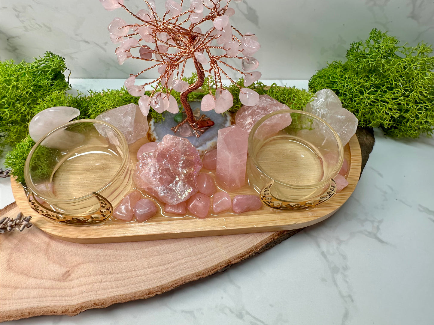 Love & Self‑Love Crystal Candle Holder | Rose Quartz Altar Tray | Divine Feminine Ritual Decor, Spiritual Gift,