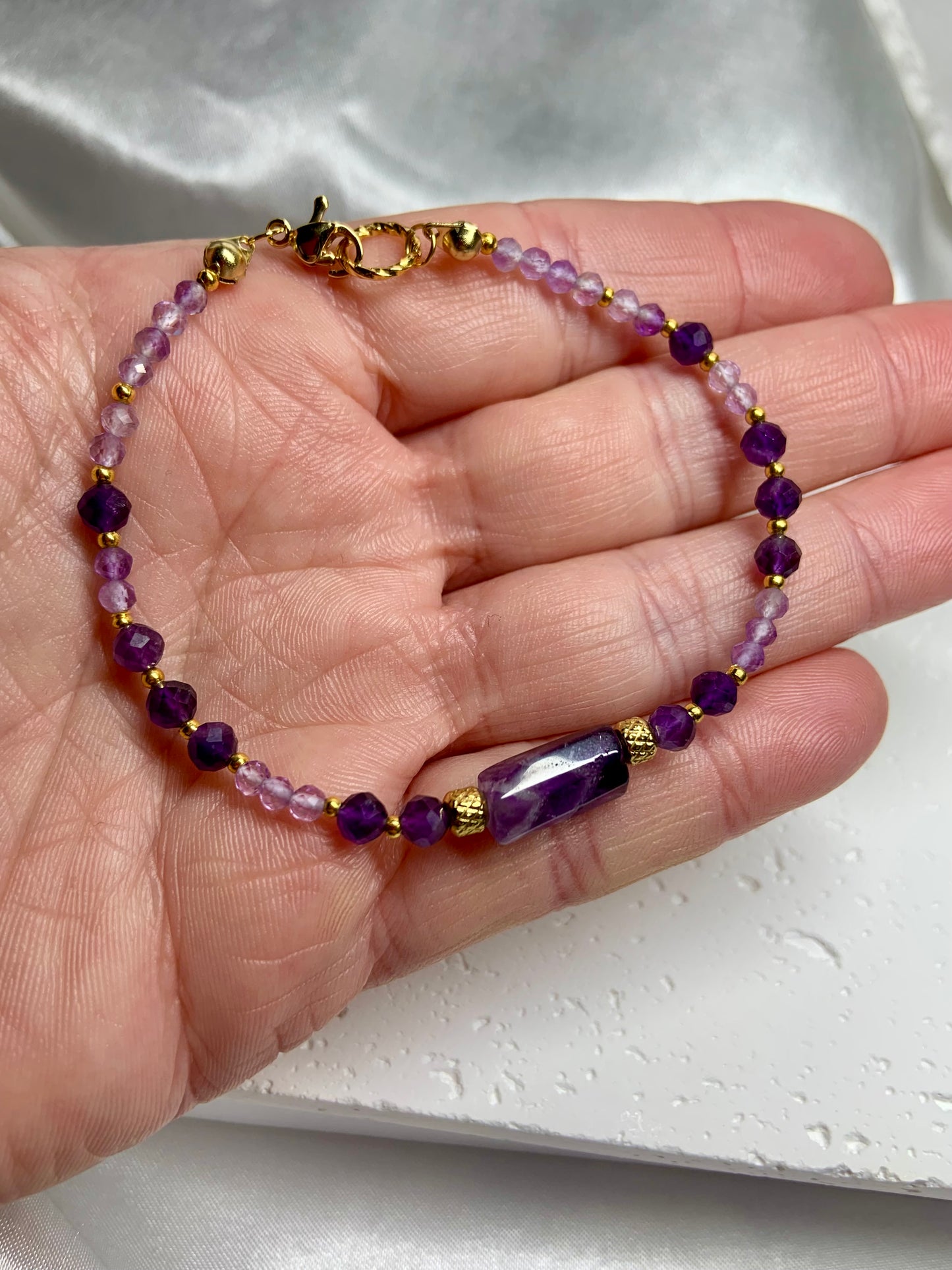 Lavender Amethyst Bracelet with Gold Accents – Handmade Crystal Jewelry for Calm & Elegance