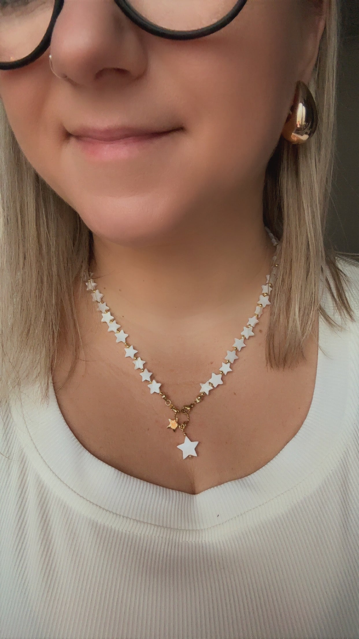 Freshwater Shell Stars Necklace – Celestial White & Gold Charm