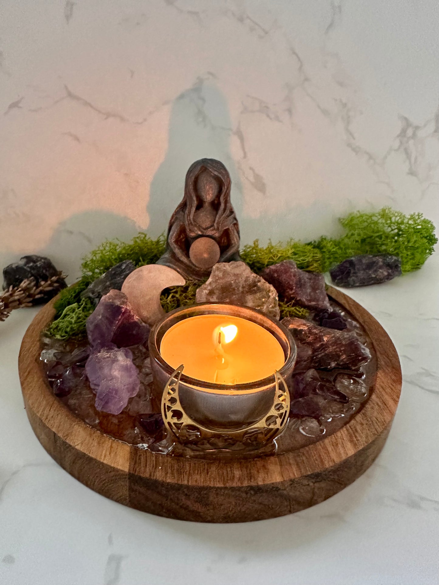 Calm + Clarity Clear Quartz & Amethyst Crystal Tray | Healing Altar Decor | Meditation Gift | Goddess Crystal Display | Charka Healing