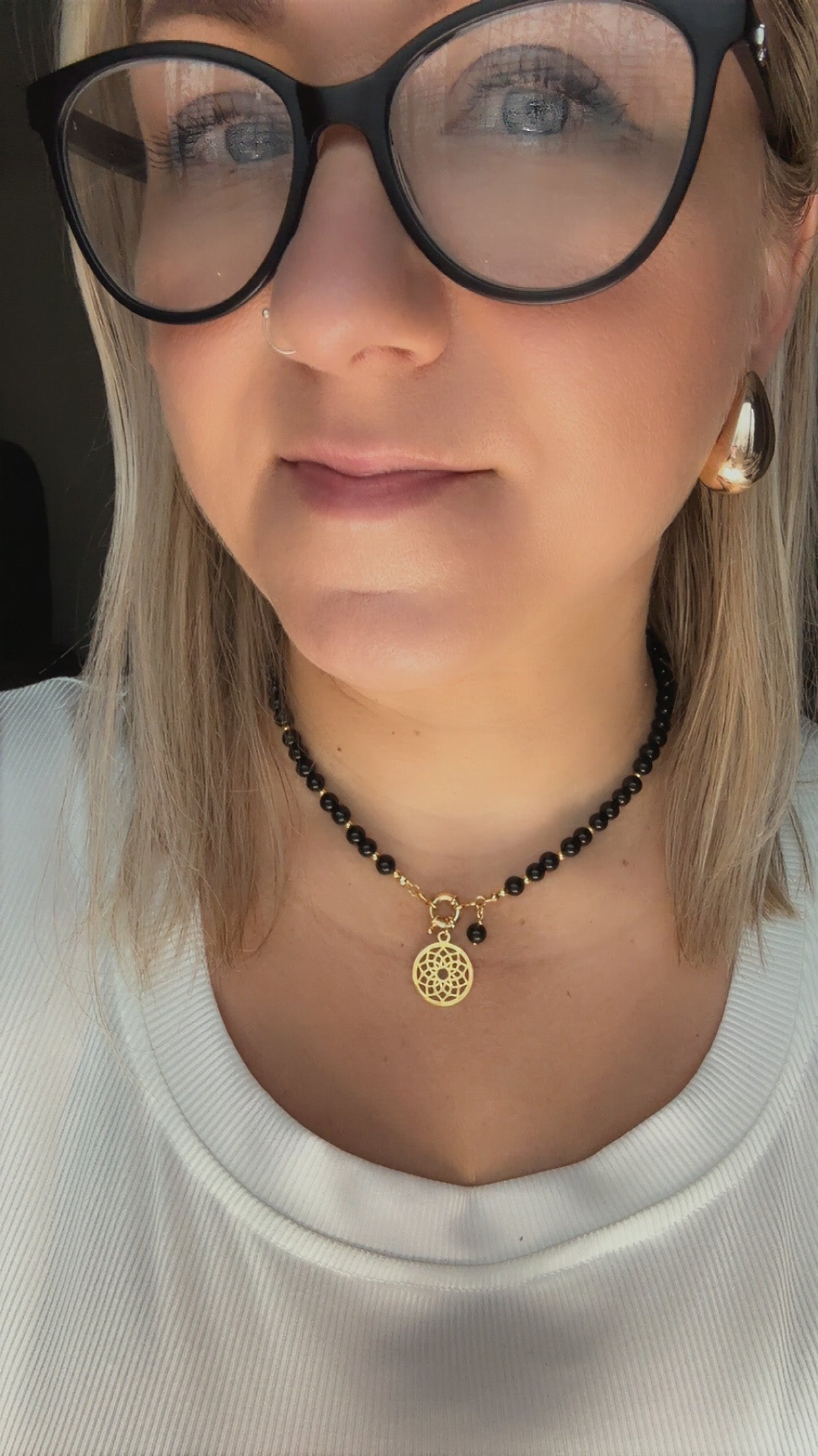 Black Tourmaline Necklace with Mandala Pendant | Protection,Balance & Energetic Harmony