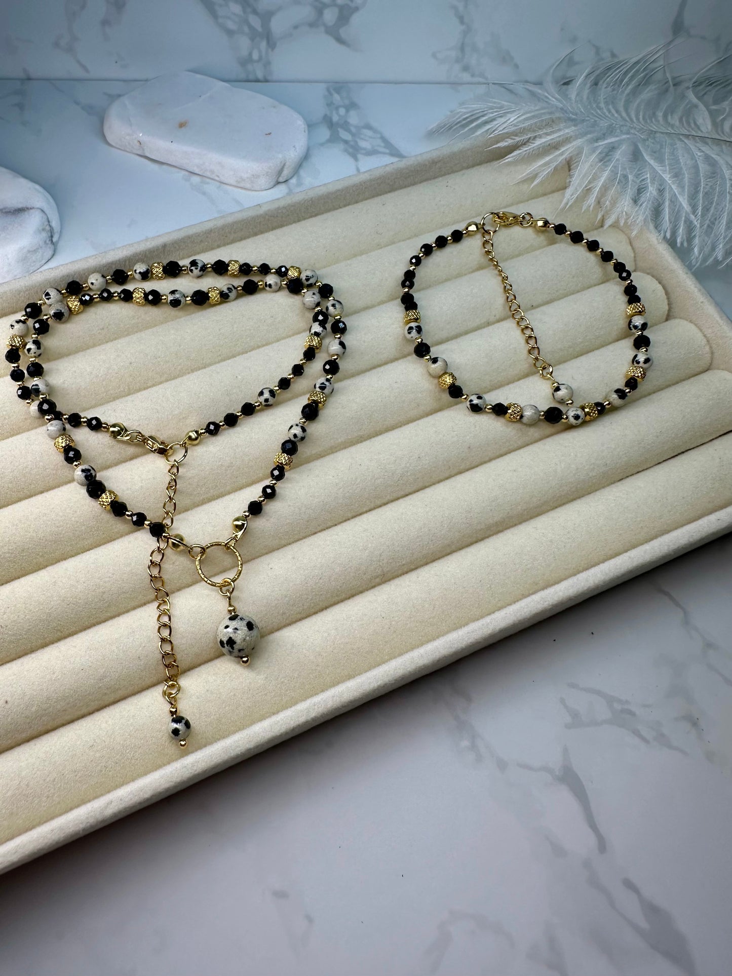 Black Tourmaline & Dalmatian Jasper Necklace – Protection, Grounding and Balance