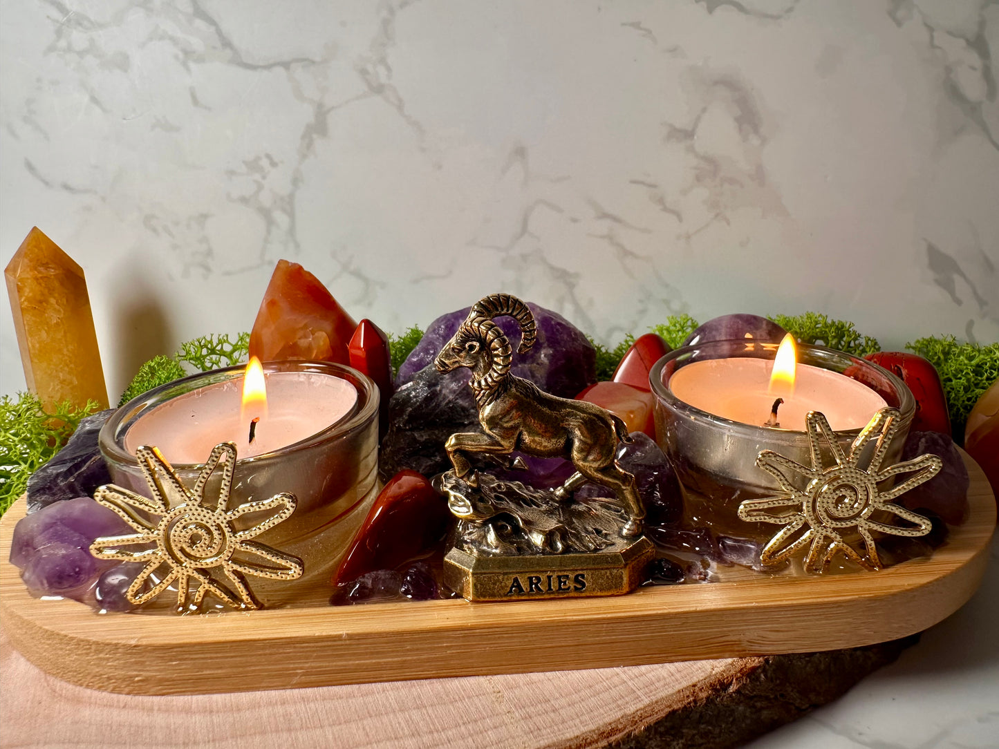 Aries zodiac altar tray Birthstone Carnelian, Red Jasper and Amethyst