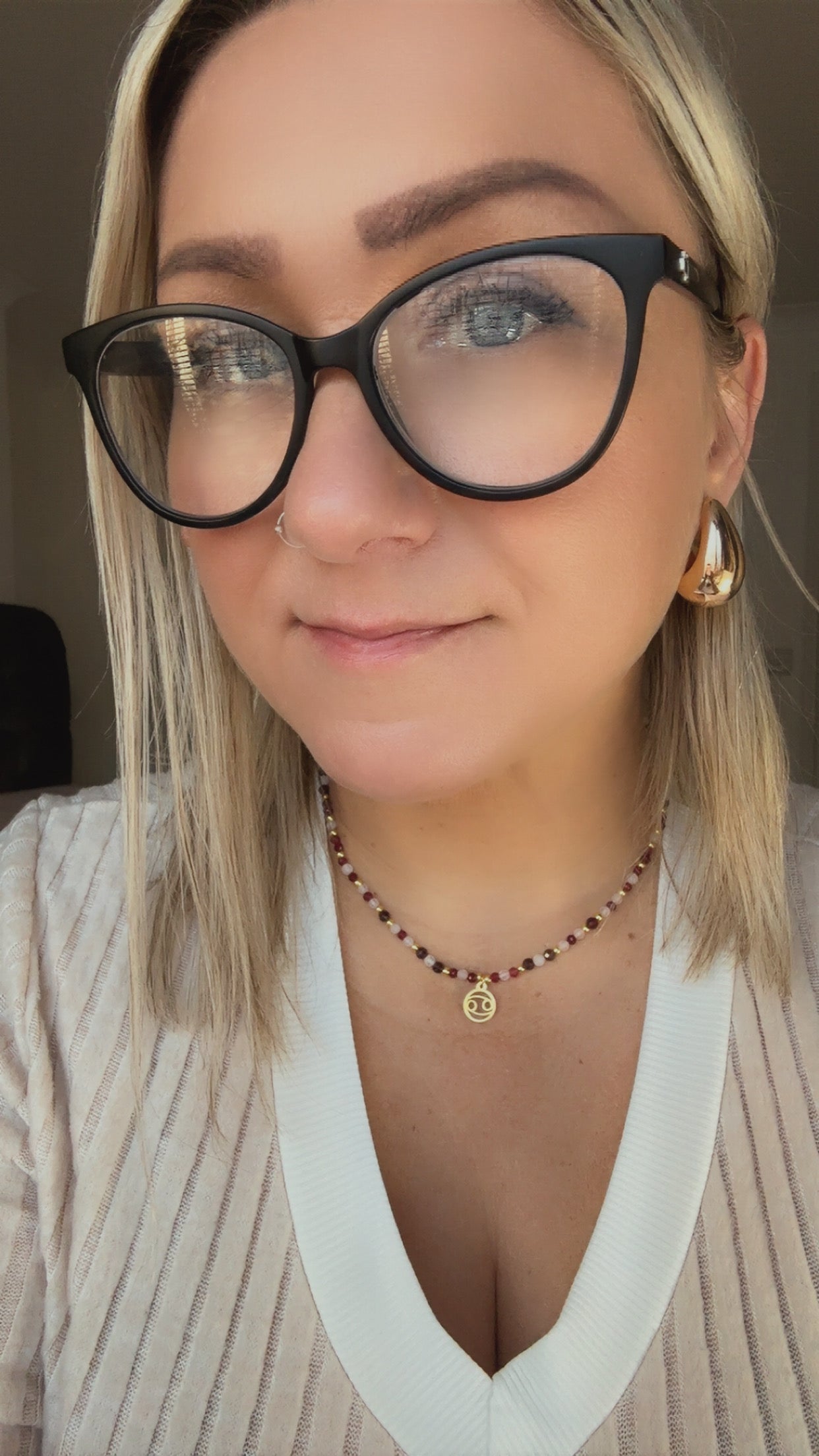 Handmade Cancer Zodiac Necklace – Ruby, Rose Quartz & Moonstone, Astrology Birthday Gift