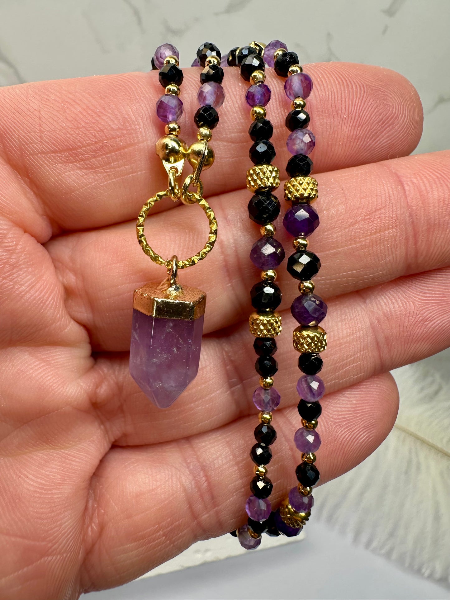 Amethyst & Black Tourmaline Protection Necklace