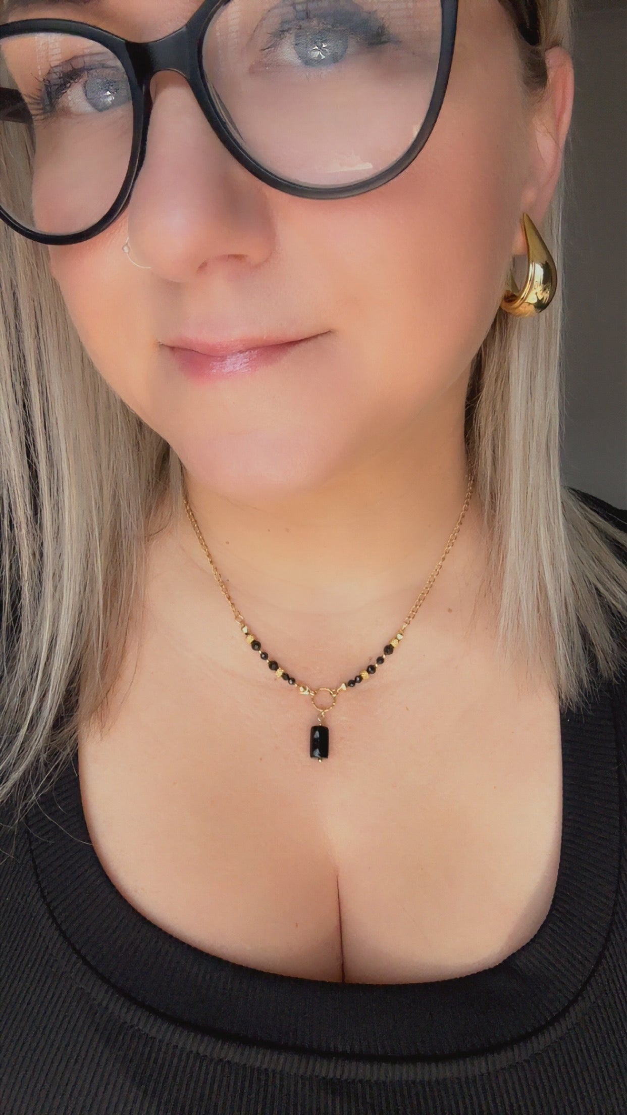 Handmade Black Tourmaline Beaded Necklace on 316L Stainless Steel Chain – Grounding & Protection