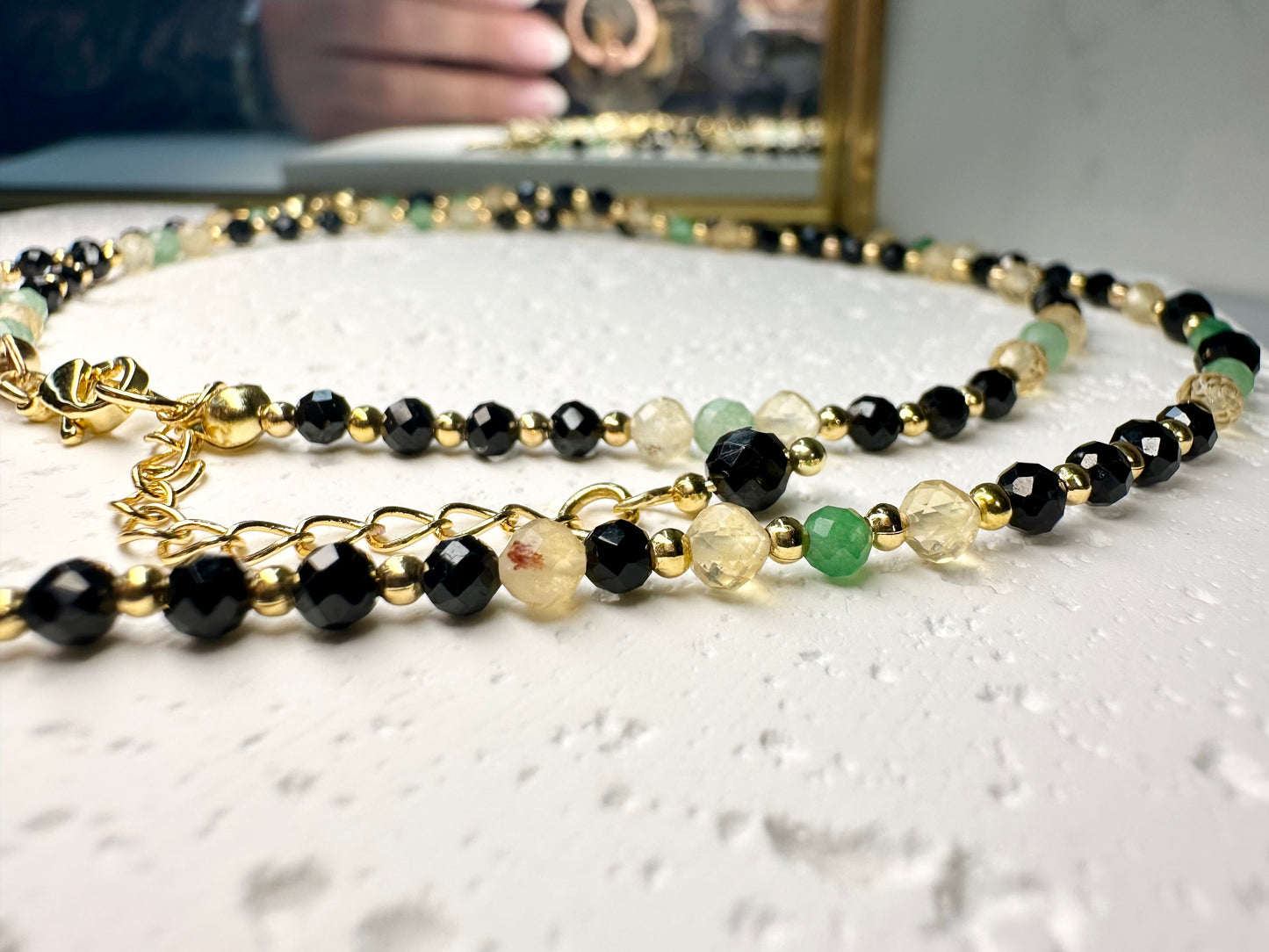 Green Aventurine Black Tourmaline Citrine Necklace • Ponity Crystal Pendant