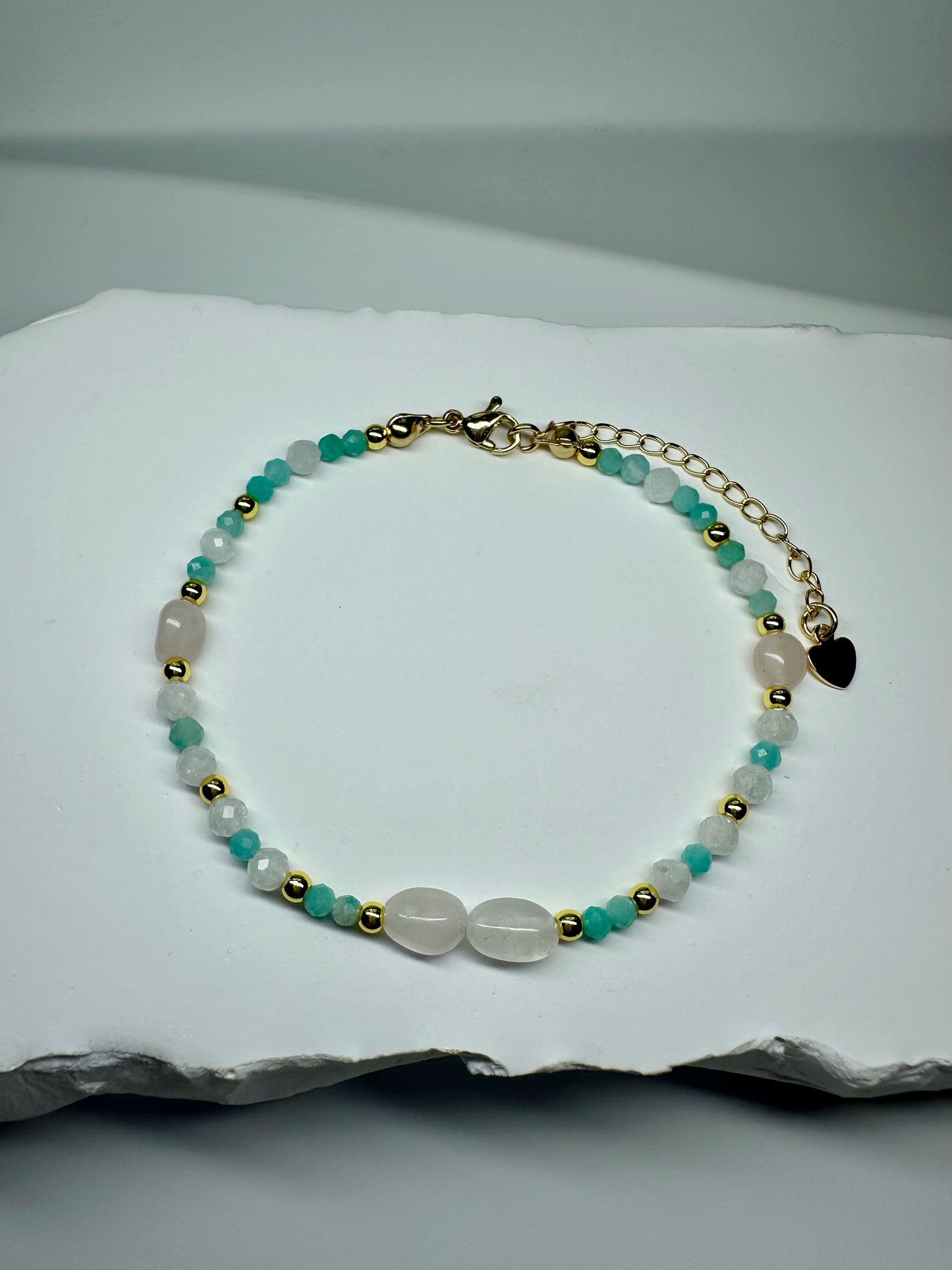 Moonstone, Rose Quartz & Amazonite Bracelet | Handmade Crystal Jewelry for Confidence, Love & Intuition