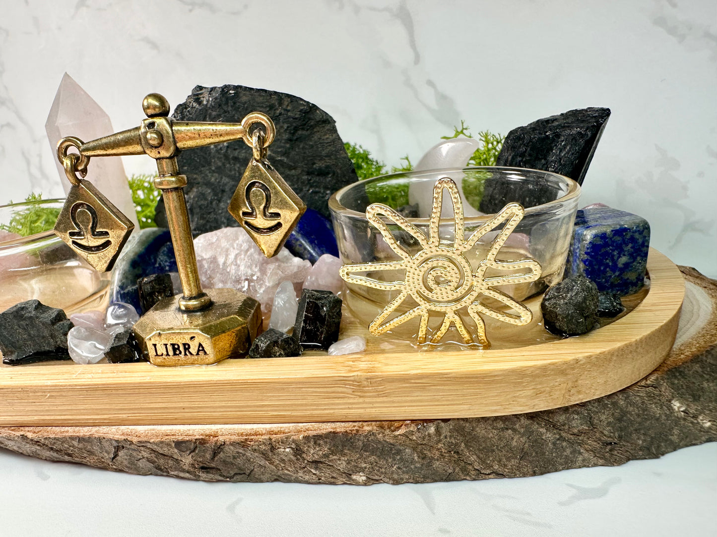 Libra Zodiac Crystal Altar • Rose Quartz, Lapis Lazuli & Black Tourmaline •