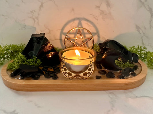 Black Obsidian Protection Tray | Witchcraft Altar Decor Spiritual Home Decor Display