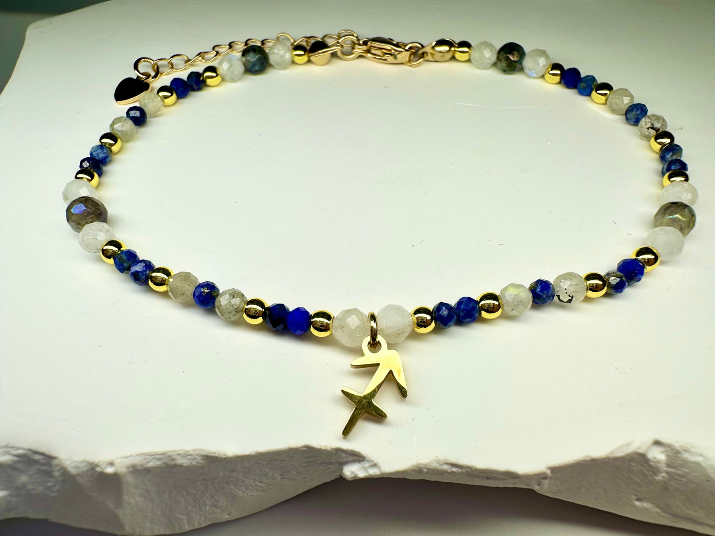 Sagittarius Zodiac Bracelet – Lapis Lazuli, Labradorite & Moonstone | Handmade Crystal Astrology Jewellery | Birthstone Gift for Her