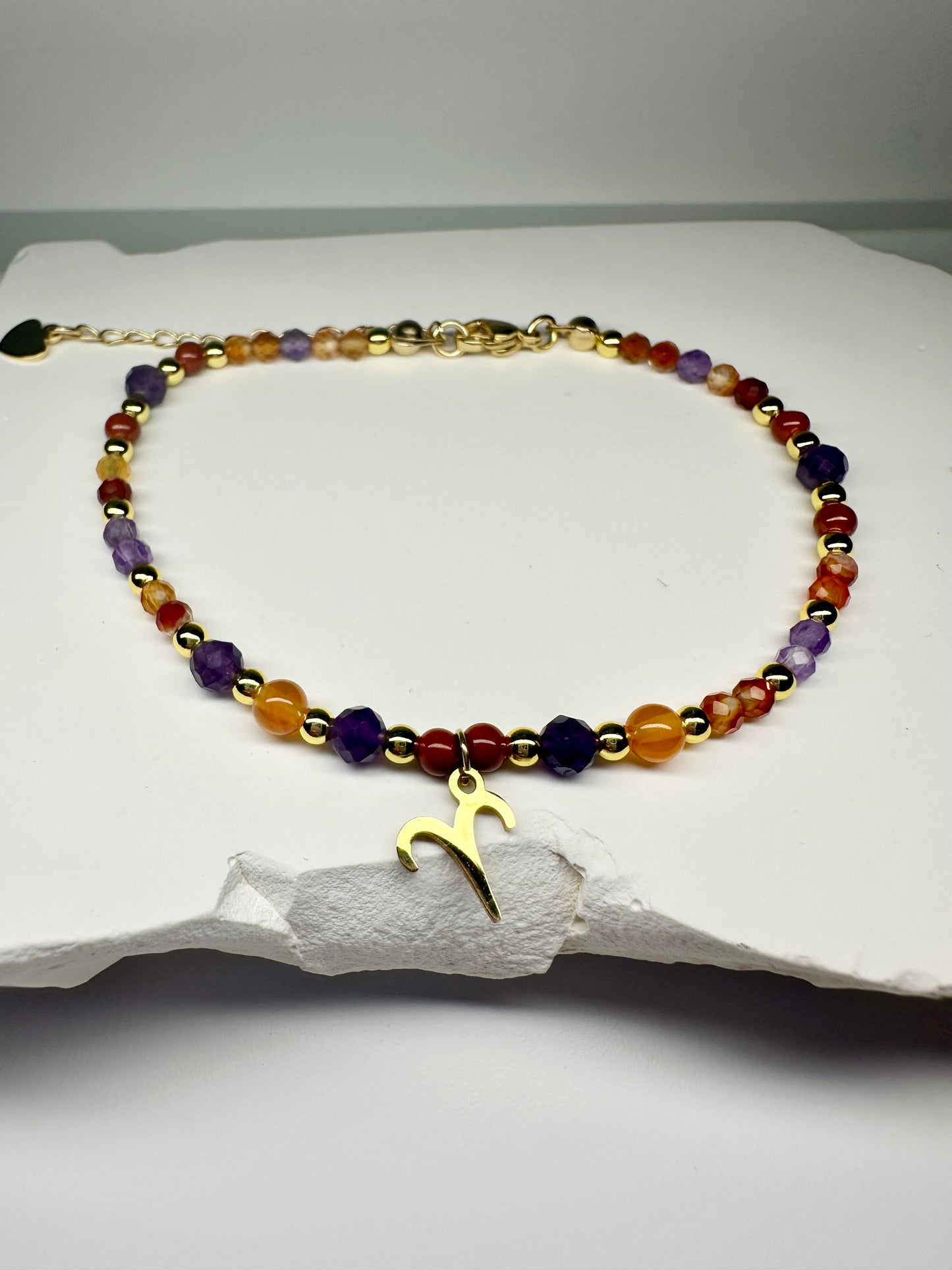 Aries Crystal Bracelet – Handmade Beaded Carnelian & Amethyst Jewellery for Courage and Calm