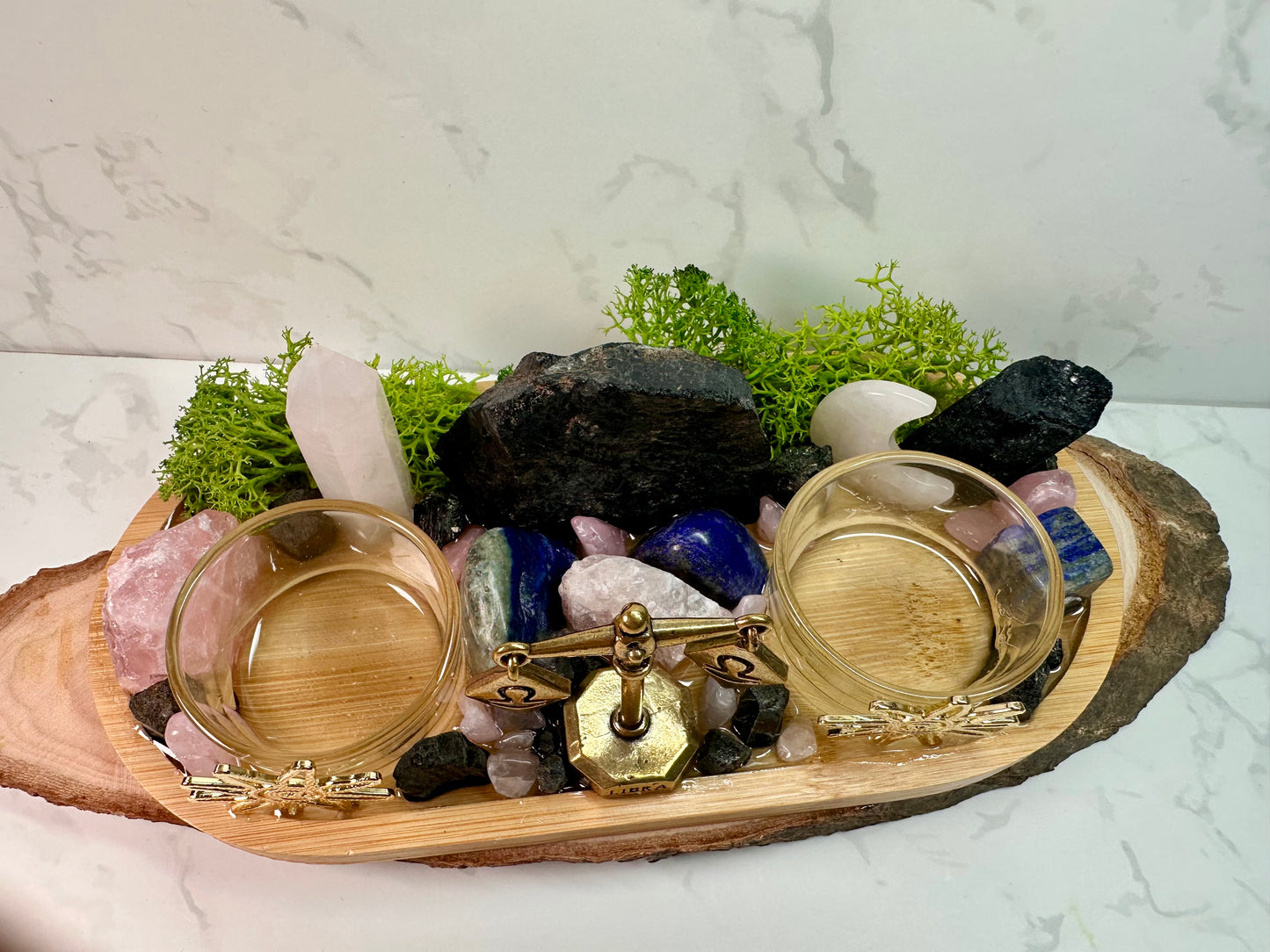 Libra Zodiac Crystal Altar • Rose Quartz, Lapis Lazuli & Black Tourmaline •