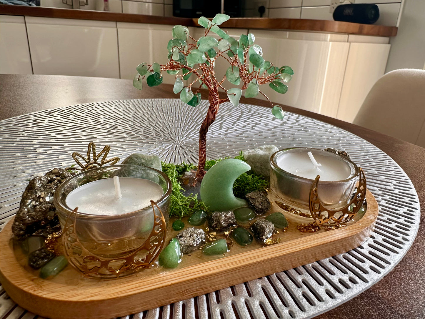 Pyrite & Green Aventurine Money Tree Tray | Prosperity Altar Decor | Wealth Manifestation Crystal Set | Abundance Ritual Gift