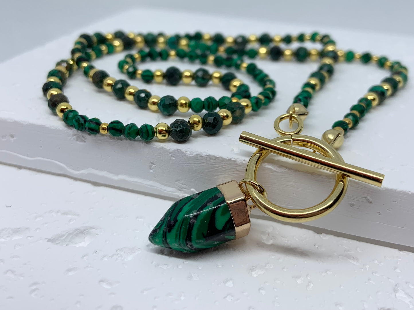 Malachite & Gold Toggle Necklace – Grounding Elegance with Protective Energy