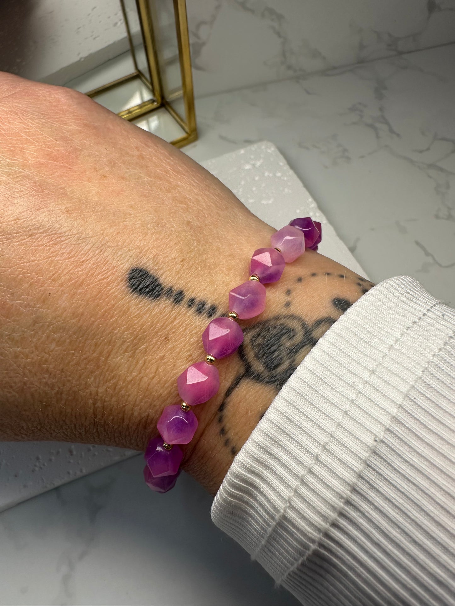 Two‑Tone Pink Jade Bracelet • 8mm•Toggle Clasp