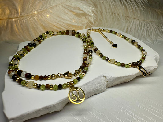 Leo Zodiac Jewelry Set – Handmade Peridot, Tiger Eye & Citrine Necklace and Bracelet Astrology Gift