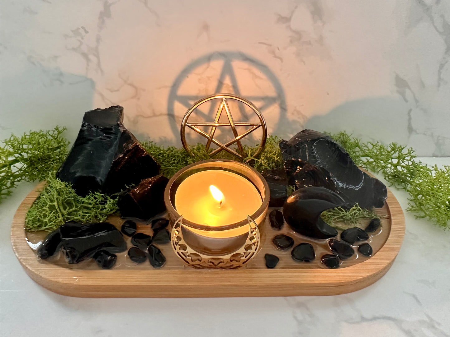 Black Obsidian Protection Tray | Witchcraft Altar Decor Spiritual Home Decor Display