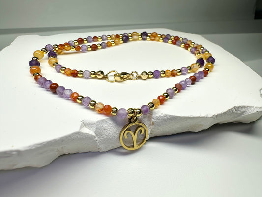 Aries Crystal Necklace – Handmade Amethyst & Carnelian Jewellery for Courage and Calm