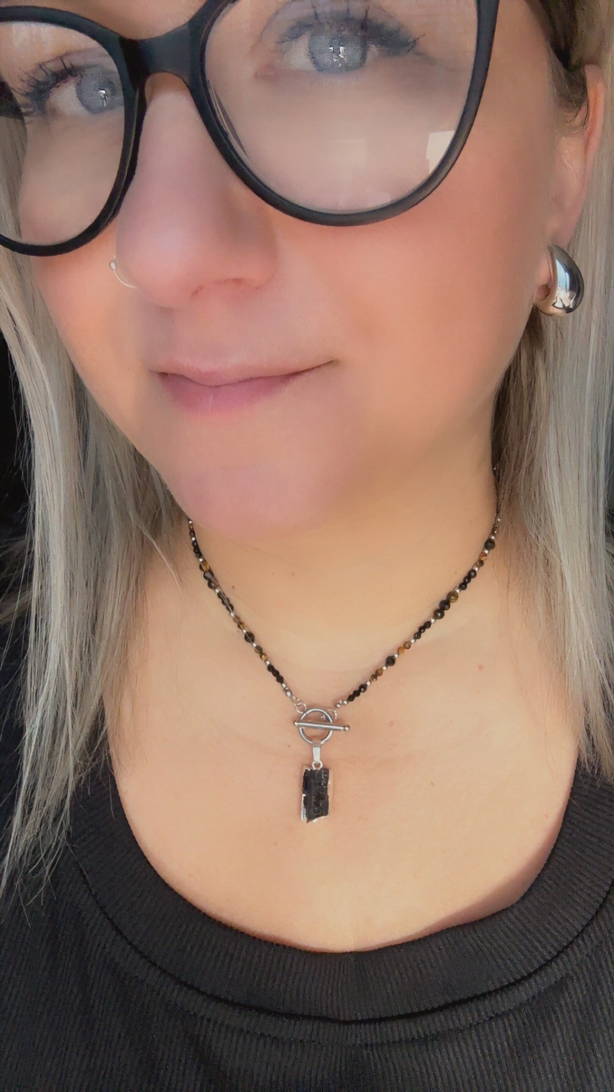 Black Tourmaline & Tiger’s Eye Necklace – Raw Crystal Pendant, Grounding & Protection