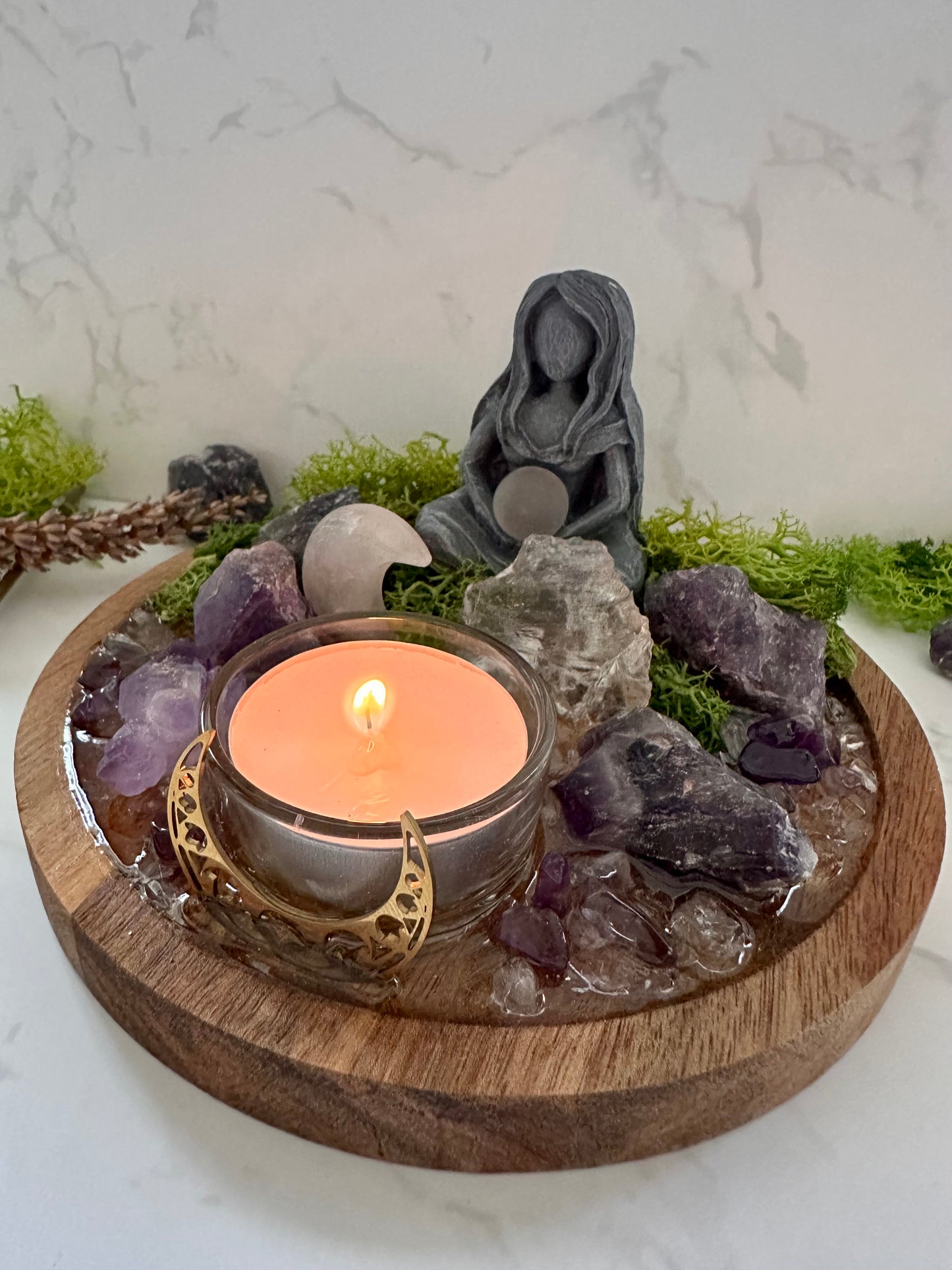 Calm + Clarity Clear Quartz & Amethyst Crystal Tray | Healing Altar Decor | Meditation Gift | Goddess Crystal Display | Charka Healing