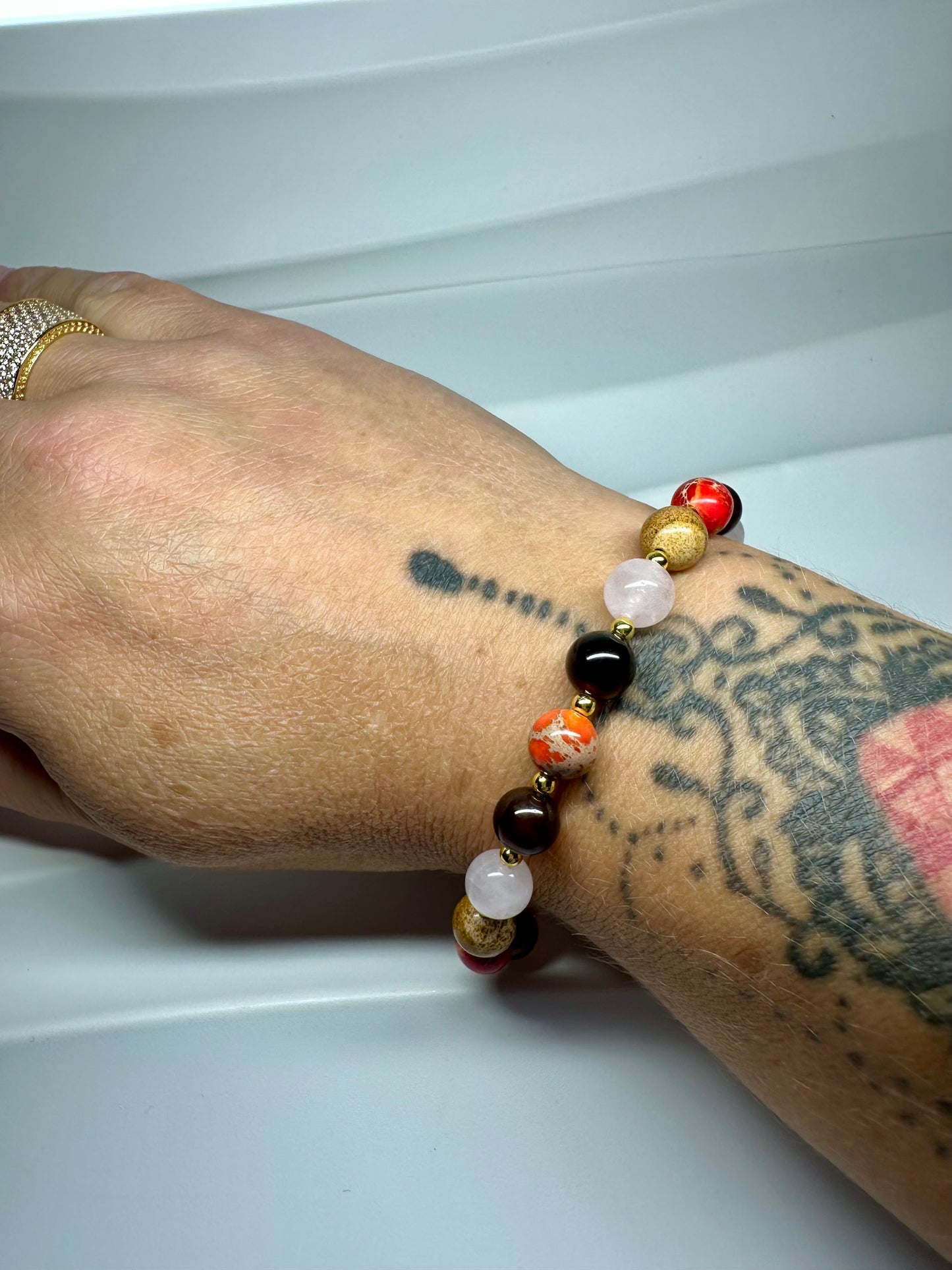 Rose Quartz, Picture Jasper, Agate Bracelet – Grounding & Heart Energy Bracelet