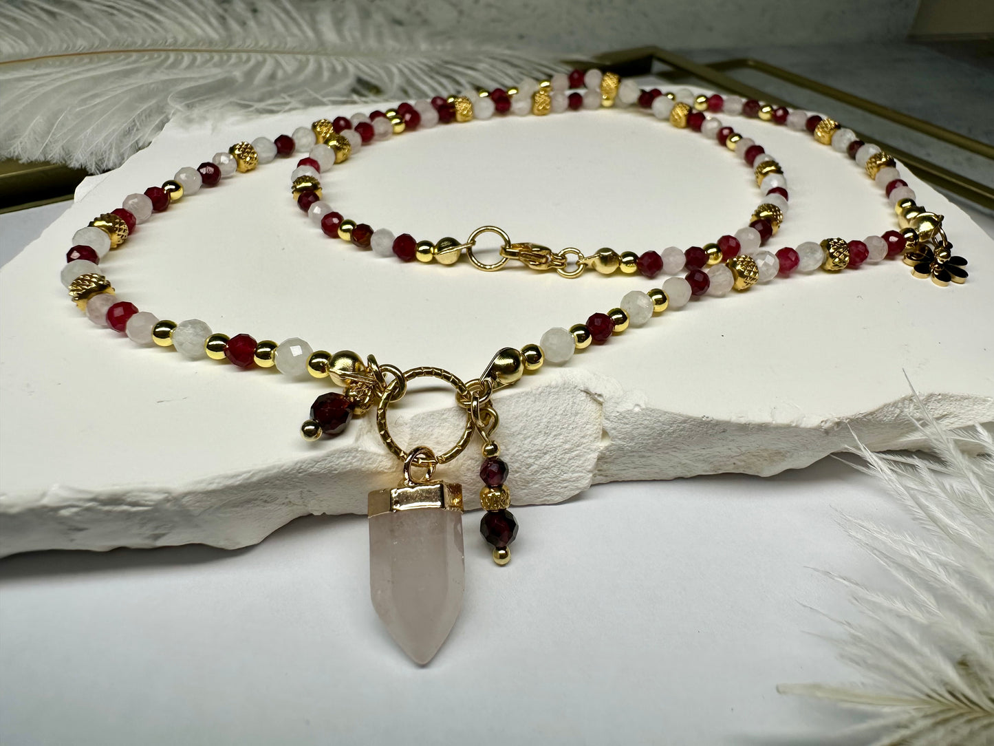 Love Necklace — Ruby, Rose Quartz & Moonstone for Romance, Attraction & Heart Healing