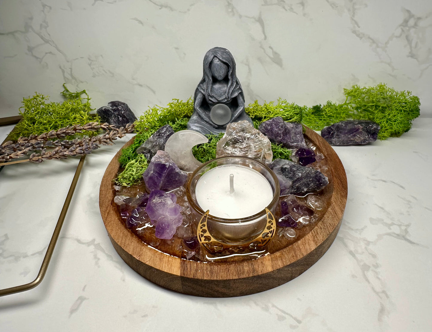 Calm + Clarity Clear Quartz & Amethyst Crystal Tray | Healing Altar Decor | Meditation Gift | Goddess Crystal Display | Charka Healing