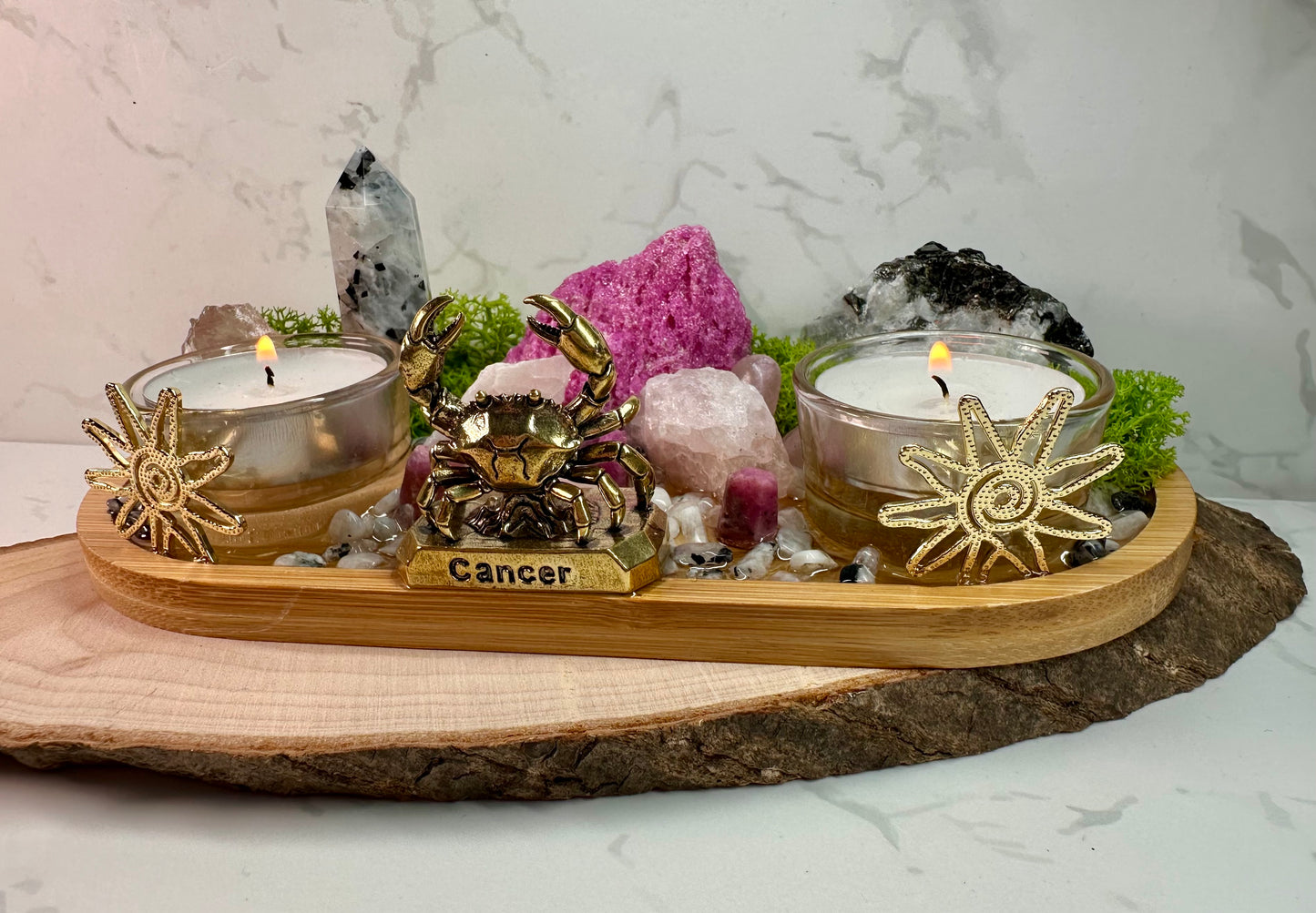 Cancer Zodiac Crystal Altar • Ruby, Rainbow Moonstone & Rose Quartz
