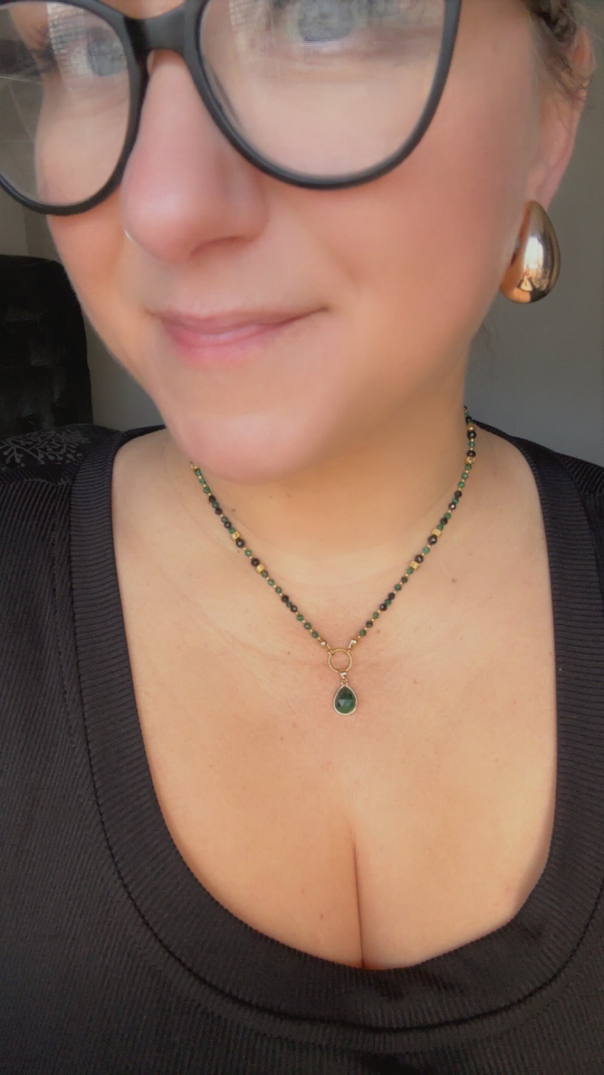 Malachite & Tourmaline Protection Necklace – Handmade Crystal Jewelry