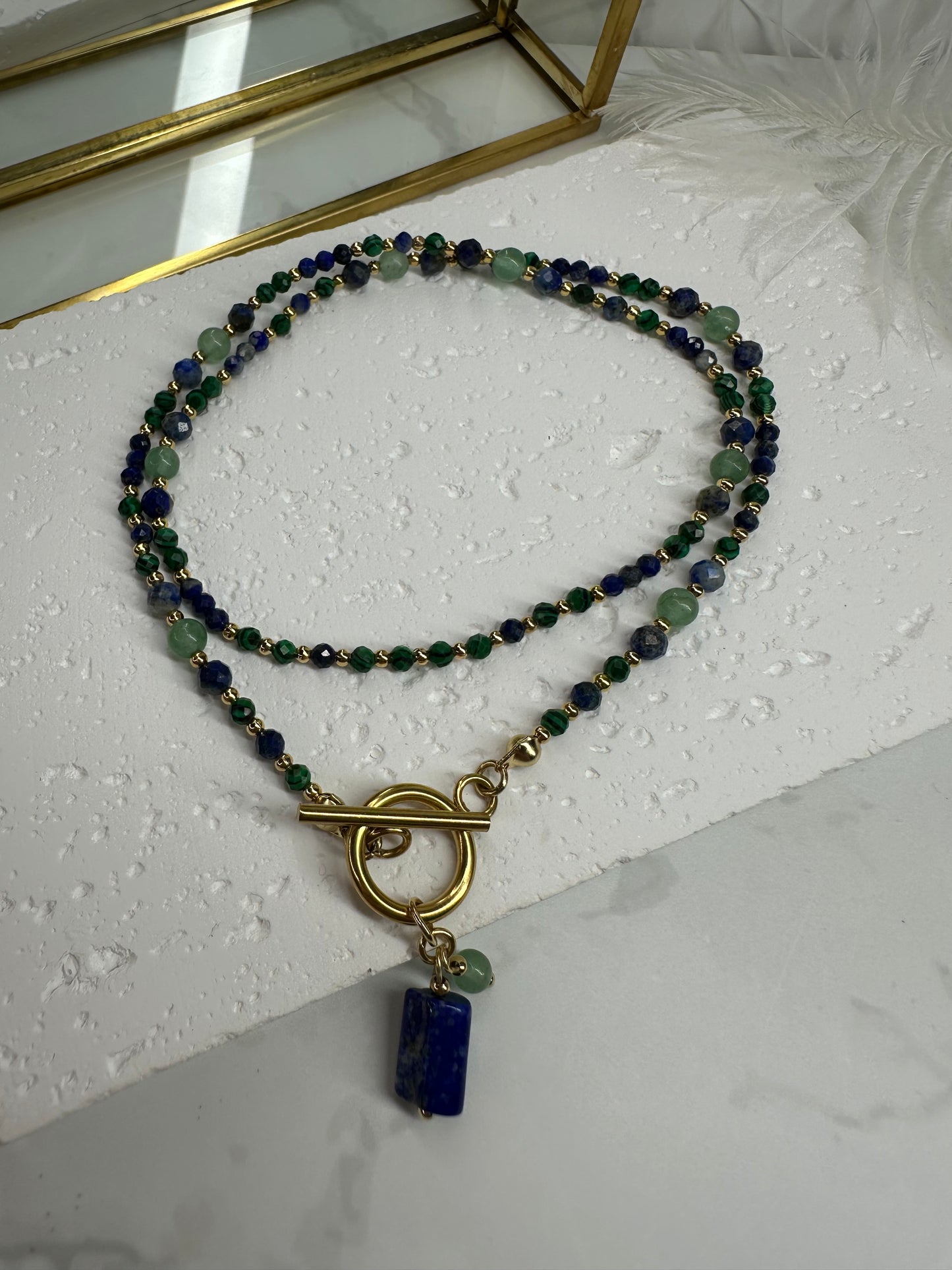Malachite, Green Aventurine & Lapis Lazuli Necklace •Protection •Luck• Wisdom
