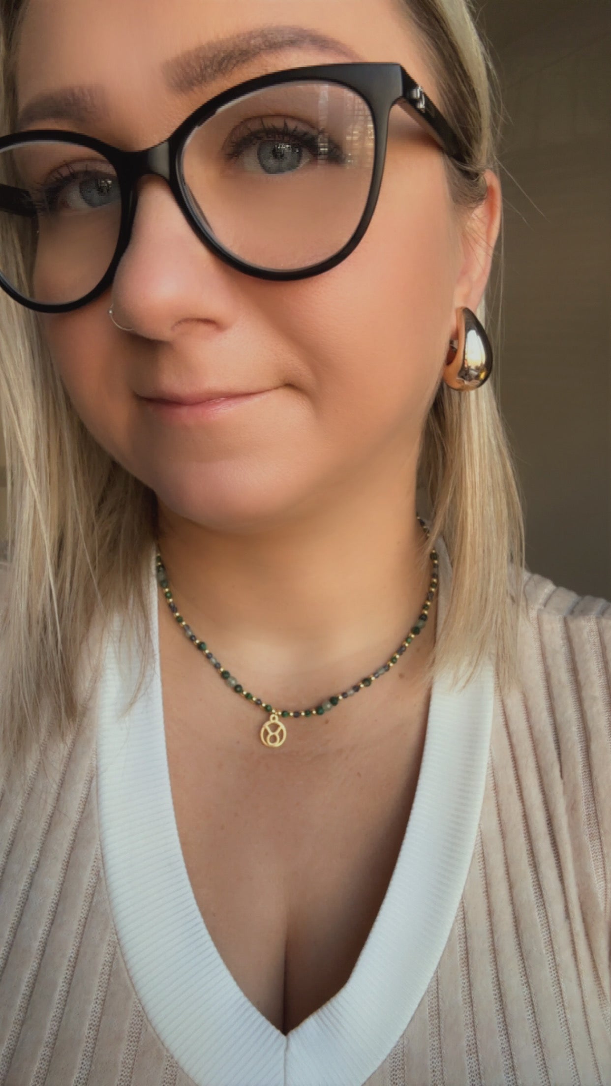 Handmade Taurus Zodiac Necklace – Malachite, Green Aventurine & Sapphire Beads