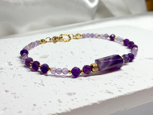 Lavender Amethyst Bracelet with Gold Accents – Handmade Crystal Jewelry for Calm & Elegance