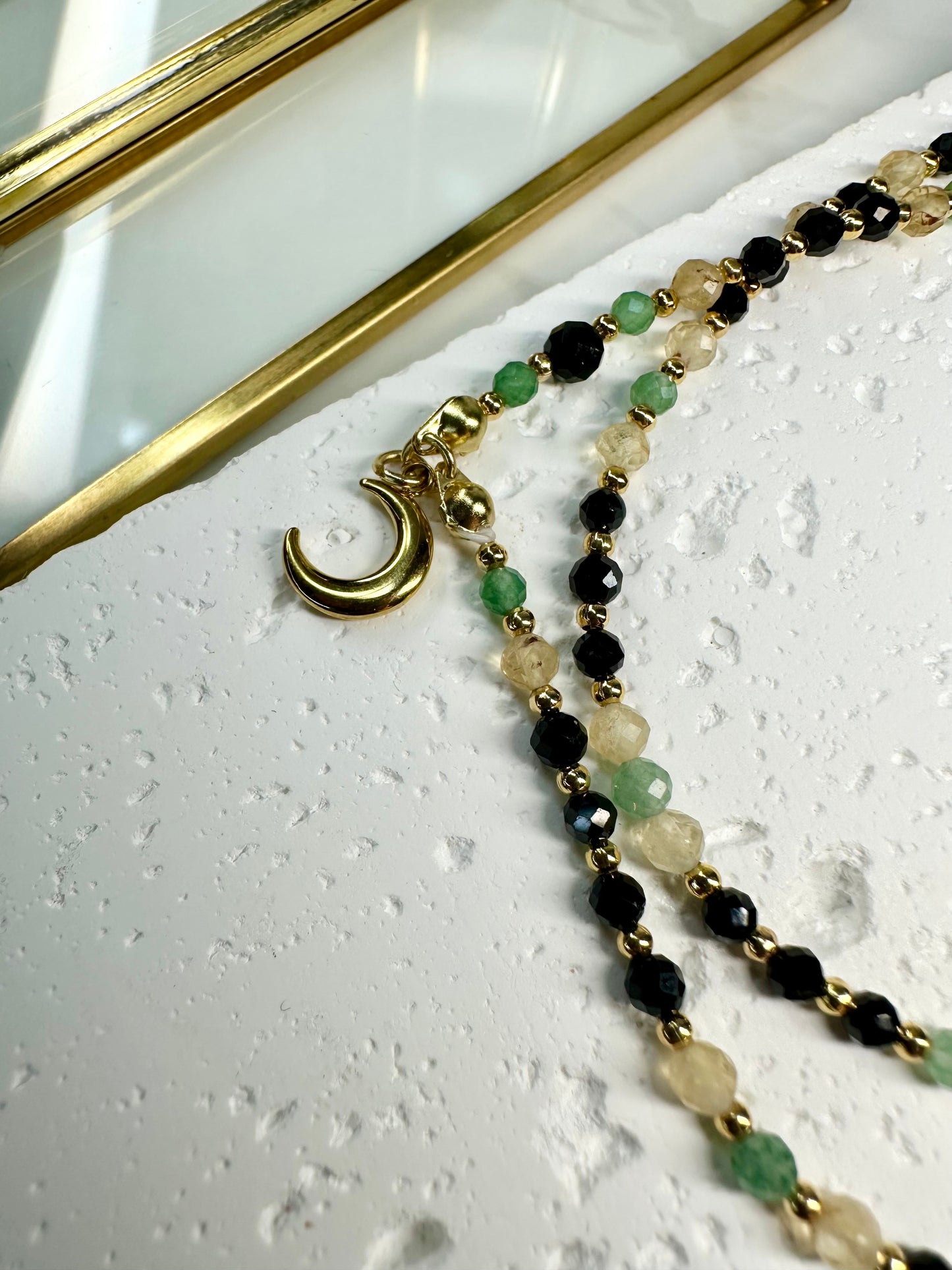 Green Aventurine Black Tourmaline Citrine Necklace • Ponity Crystal Pendant