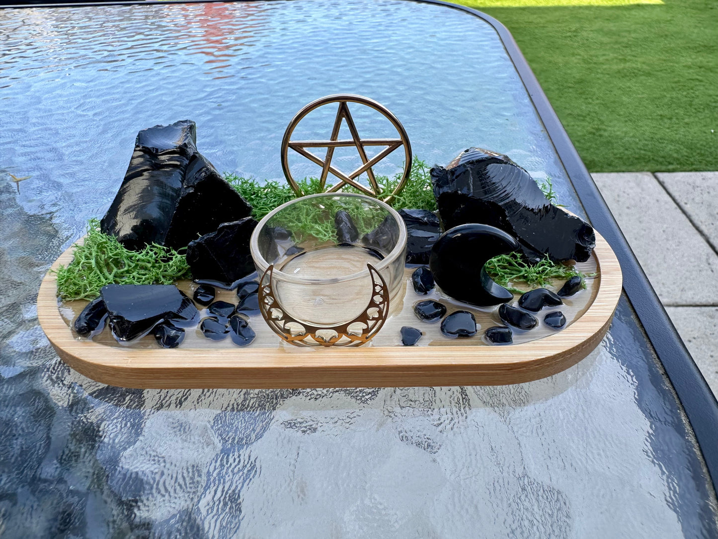 Black Obsidian Protection Tray | Witchcraft Altar Decor Spiritual Home Decor Display