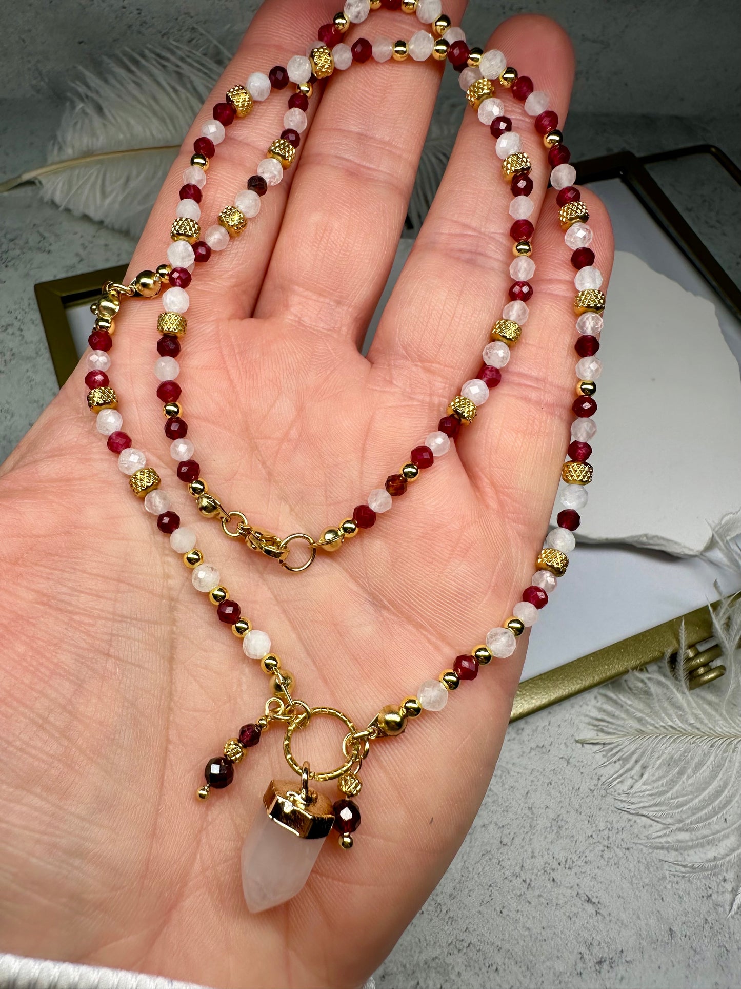 Love Necklace — Ruby, Rose Quartz & Moonstone for Romance, Attraction & Heart Healing