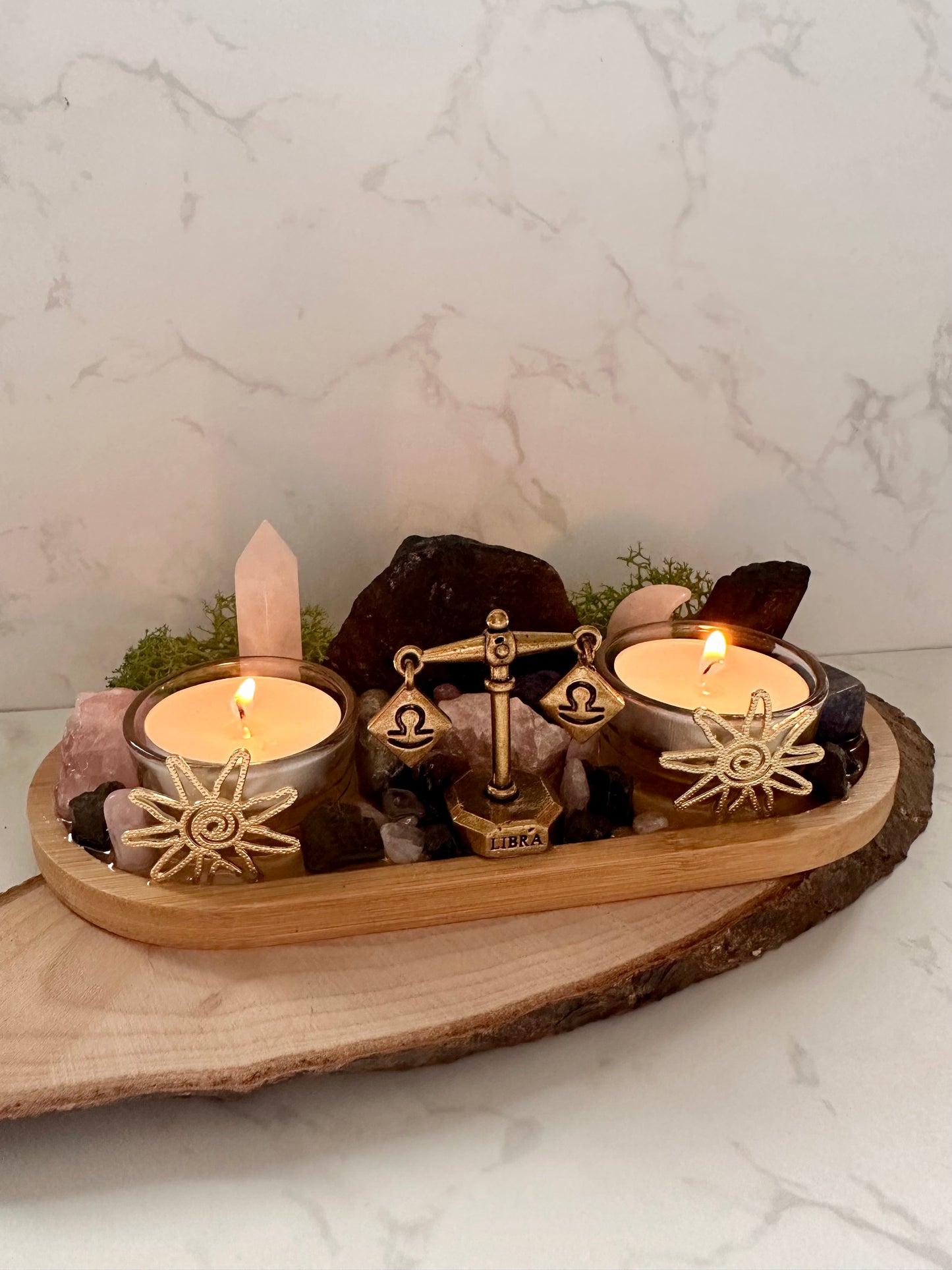 Libra Zodiac Crystal Altar • Rose Quartz, Lapis Lazuli & Black Tourmaline •