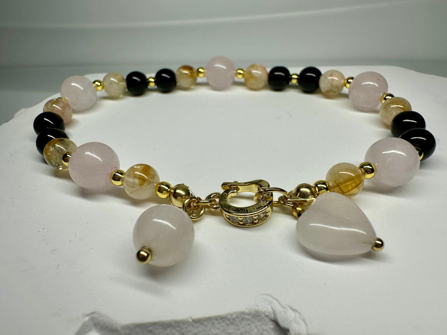 Citrine, Black Tourmaline, Rose Quartz Bracelet – Protection, Love & Abundance Bracelet