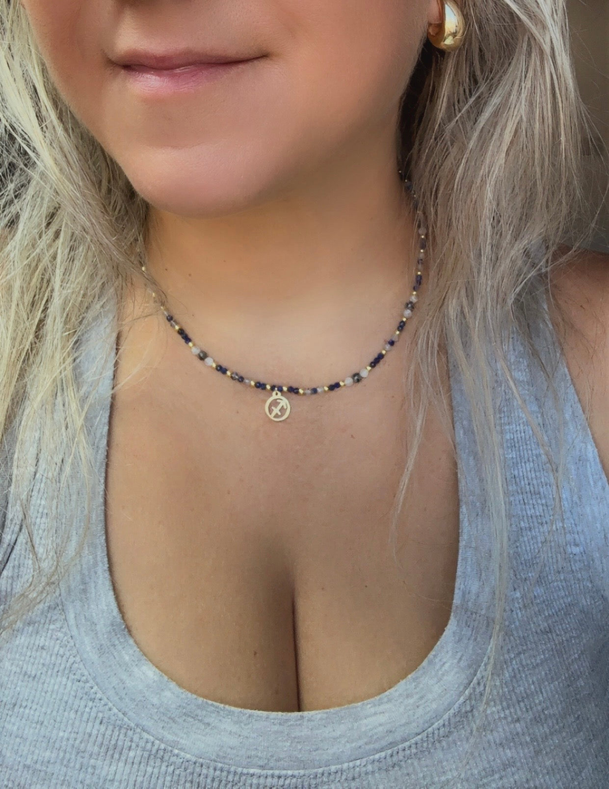 Sagittarius Zodiac Necklace – Lapis Lazuli, Labradorite & Moonstone | Handmade Crystal Beaded Jewellery | Astrology Gift for Her