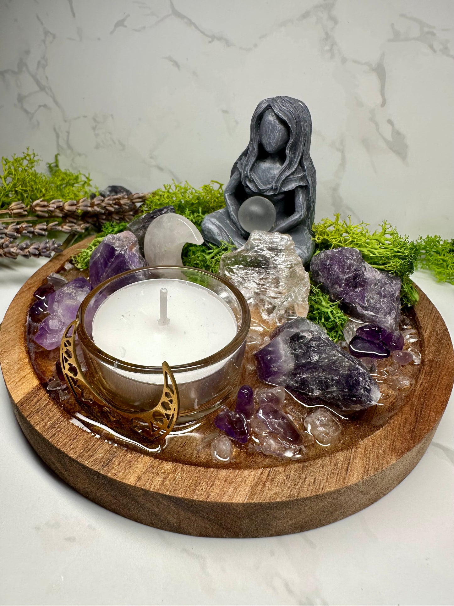 Calm + Clarity Clear Quartz & Amethyst Crystal Tray | Healing Altar Decor | Meditation Gift | Goddess Crystal Display | Charka Healing