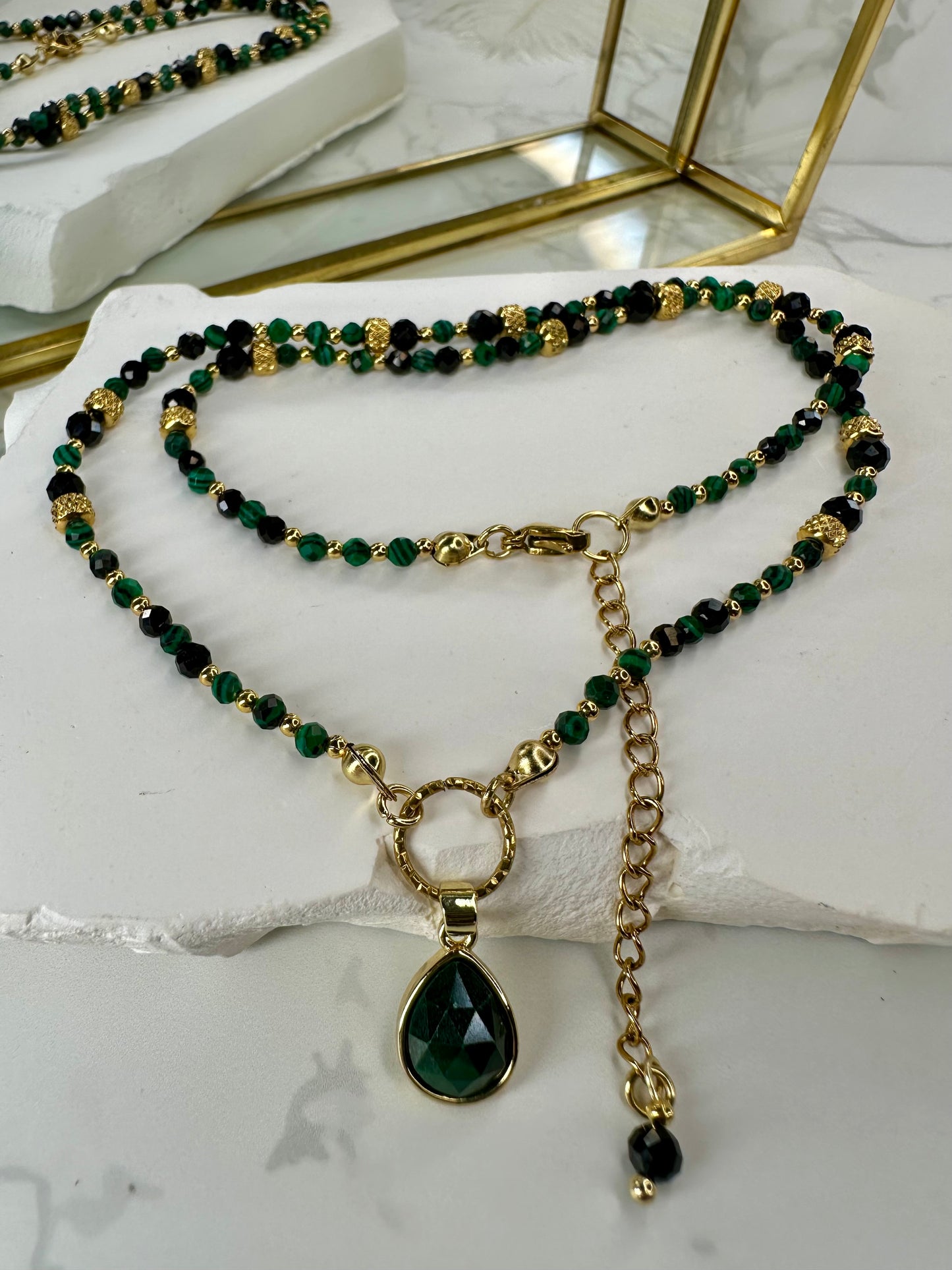 Malachite & Tourmaline Protection Necklace – Handmade Crystal Jewelry