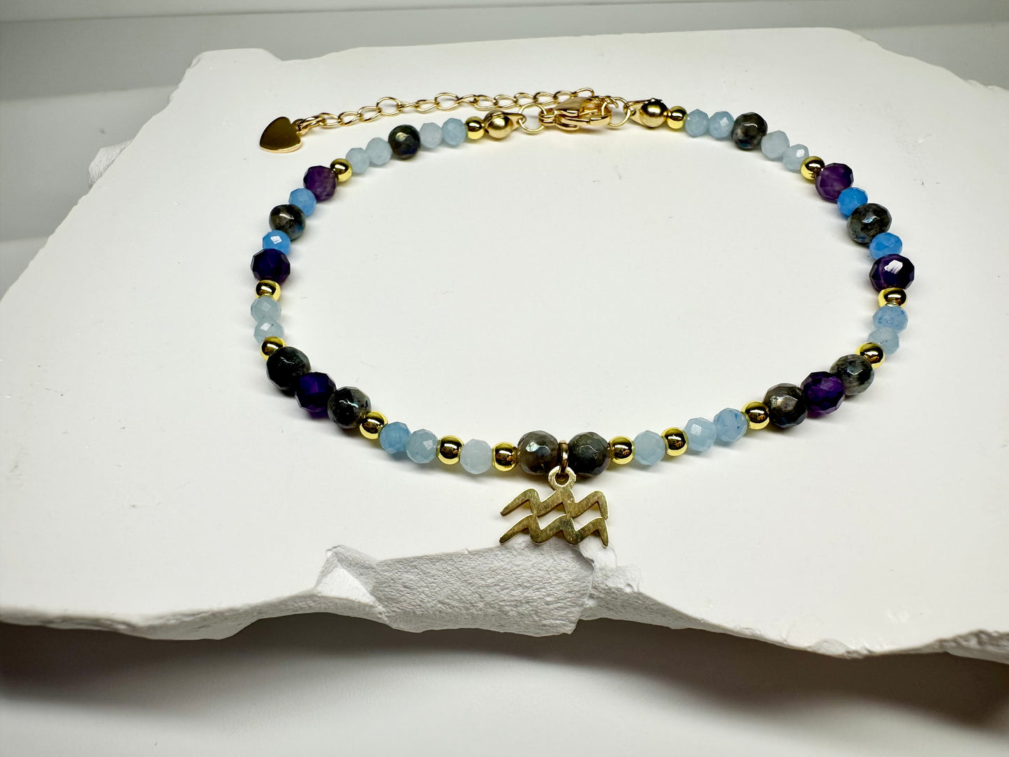 Aquarius Bracelet, Amethyst, Aquamarine, Labradorite, Astrology Birthday Gift